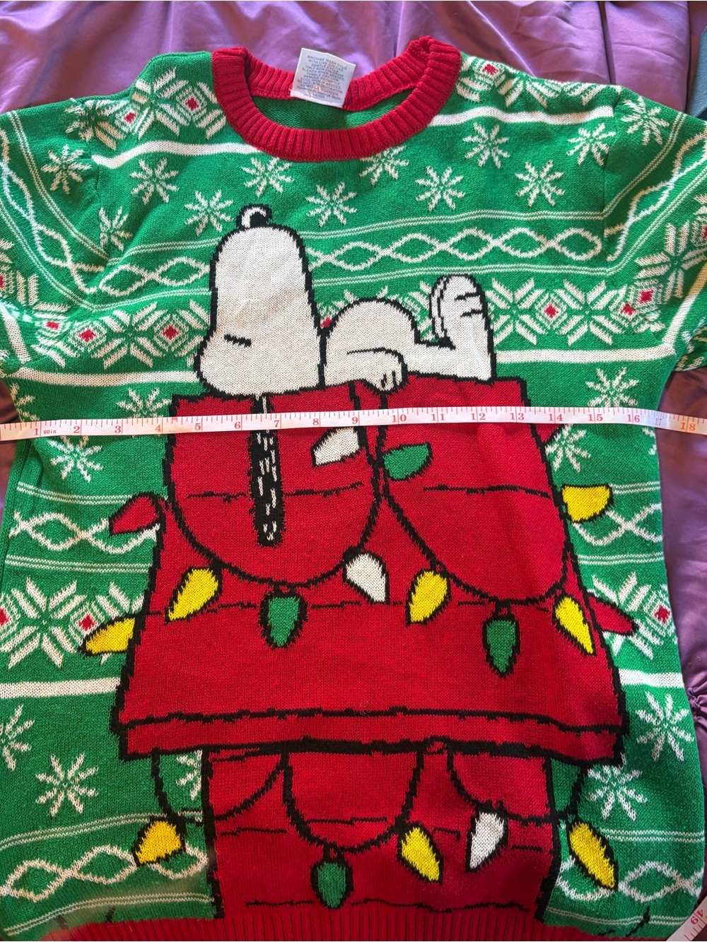 Peanuts Green and Red Snoopy Crewneck Sweater - Picture 2 of 3